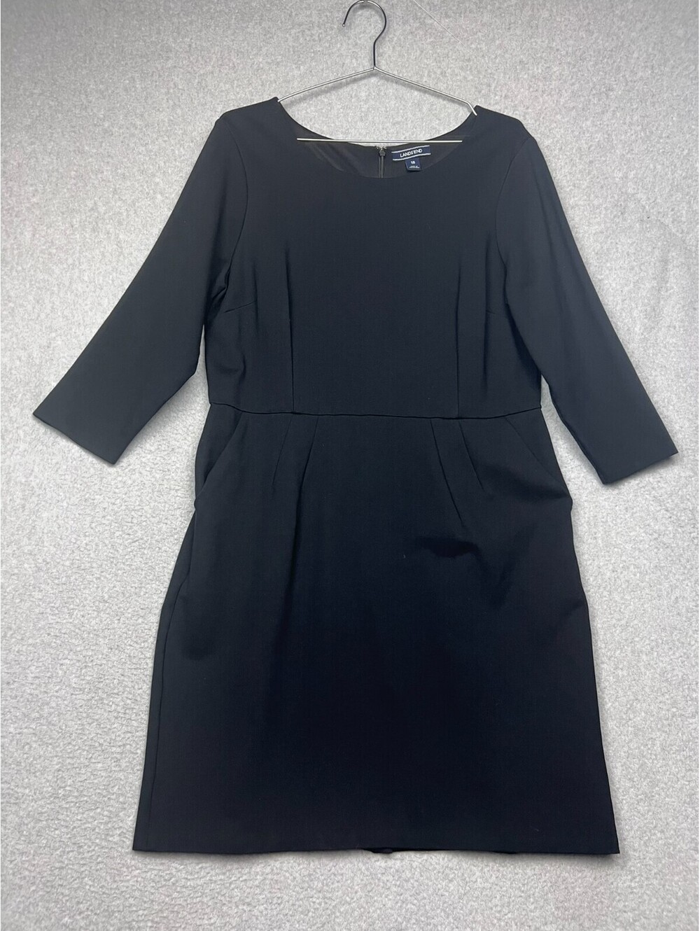 Lands End Womens 18 Black Ponte Sheath Dress 3/4 Sleeve Pockets Career Workwear